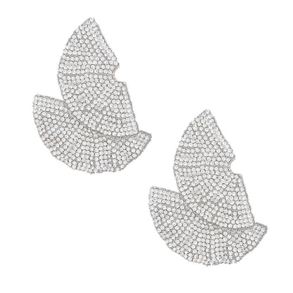 Stud 1920s Silver Ruffle Fan Rhinestone Earrings
