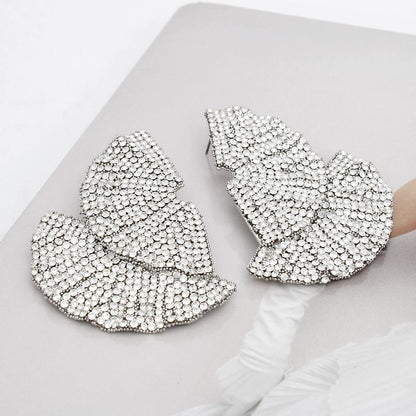 Stud 1920s Silver Ruffle Fan Rhinestone Earrings