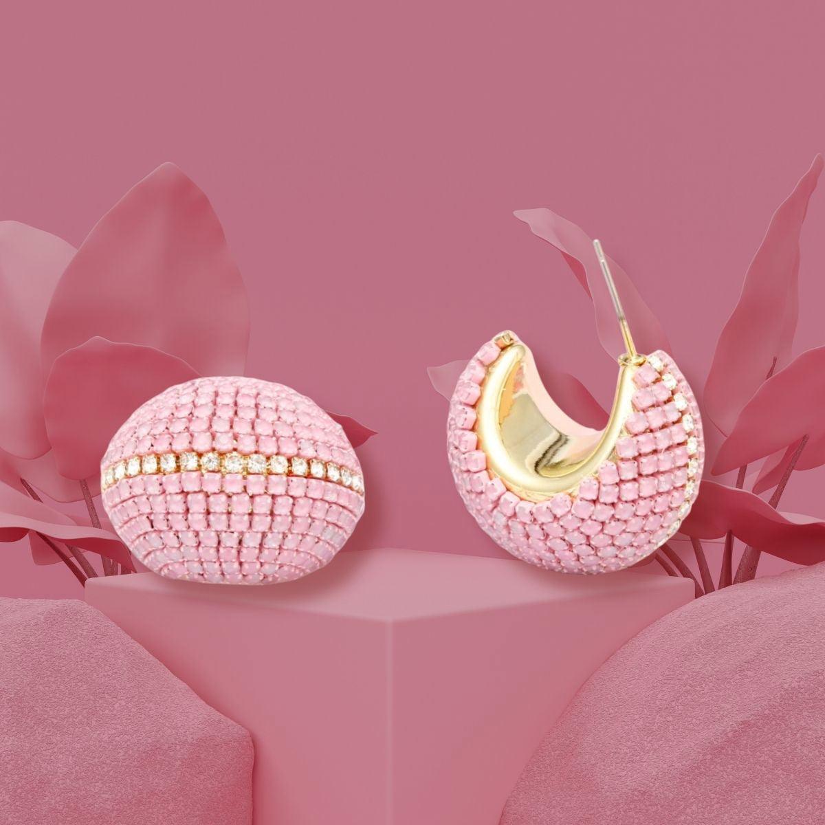 Hoop Trendy Pastel Pink Dazzling Wide Earrings