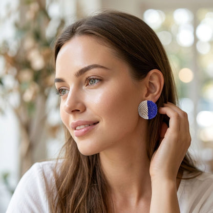 ZPB Blue and White Dome Pearl Stone Stud Earrings