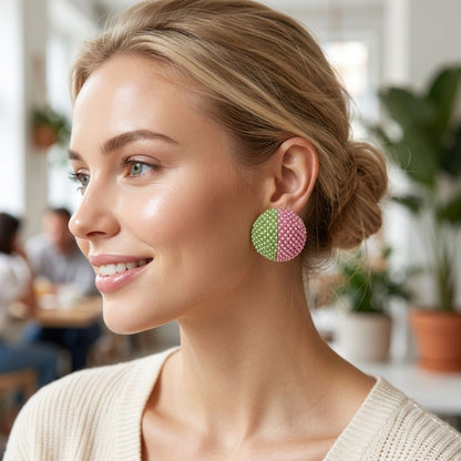 AKA Pink Green Dome Pearl Stone Stud Earrings