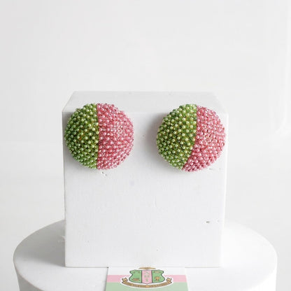 AKA Pink Green Dome Pearl Stone Stud Earrings