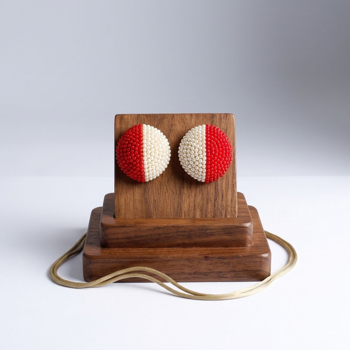 DST Red and White Dome Pearl Stone Stud Earrings