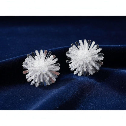 Stud Clear Cluster Silver Flower Petal Earrings