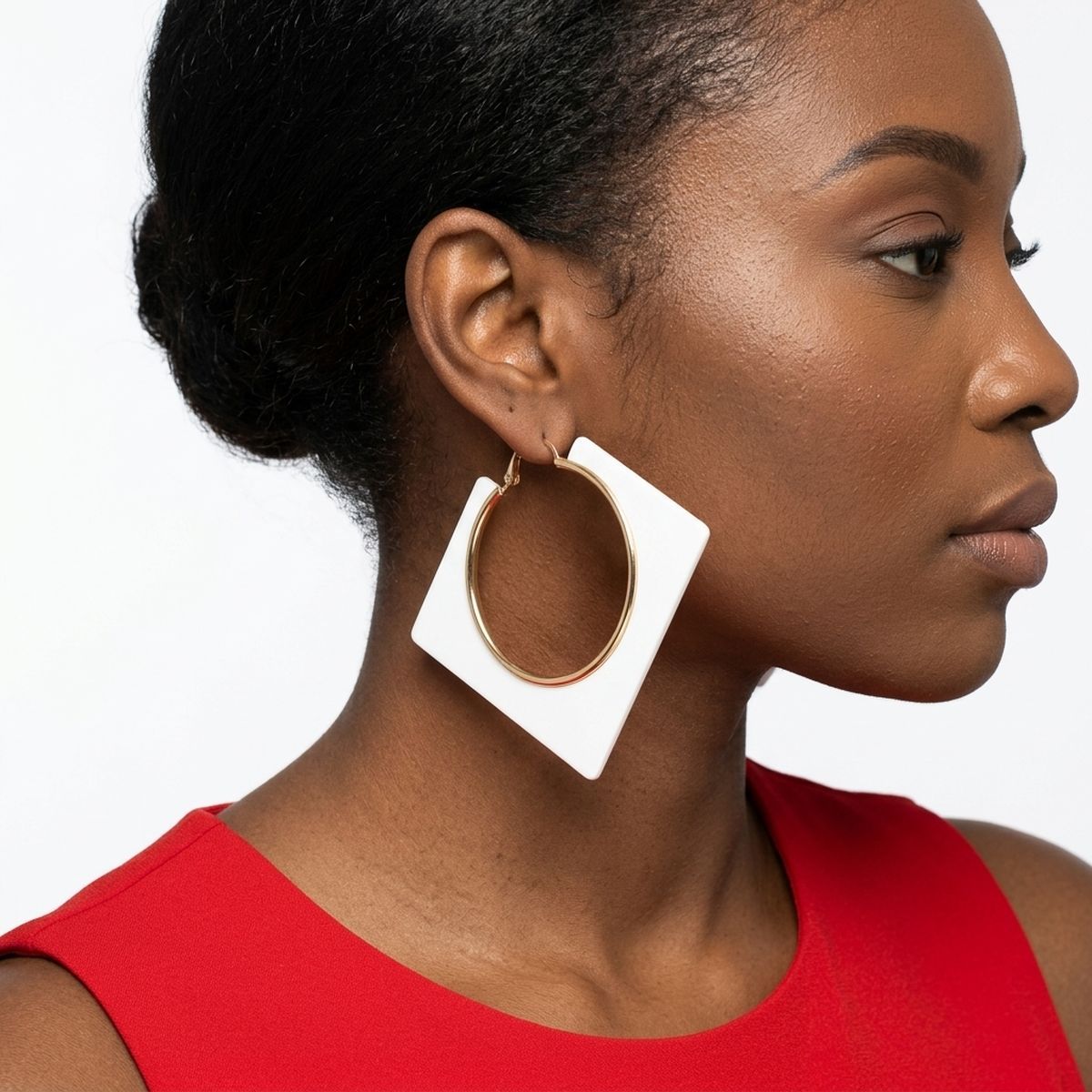 Hoop Bright White Square Acrylic Gold Earrings