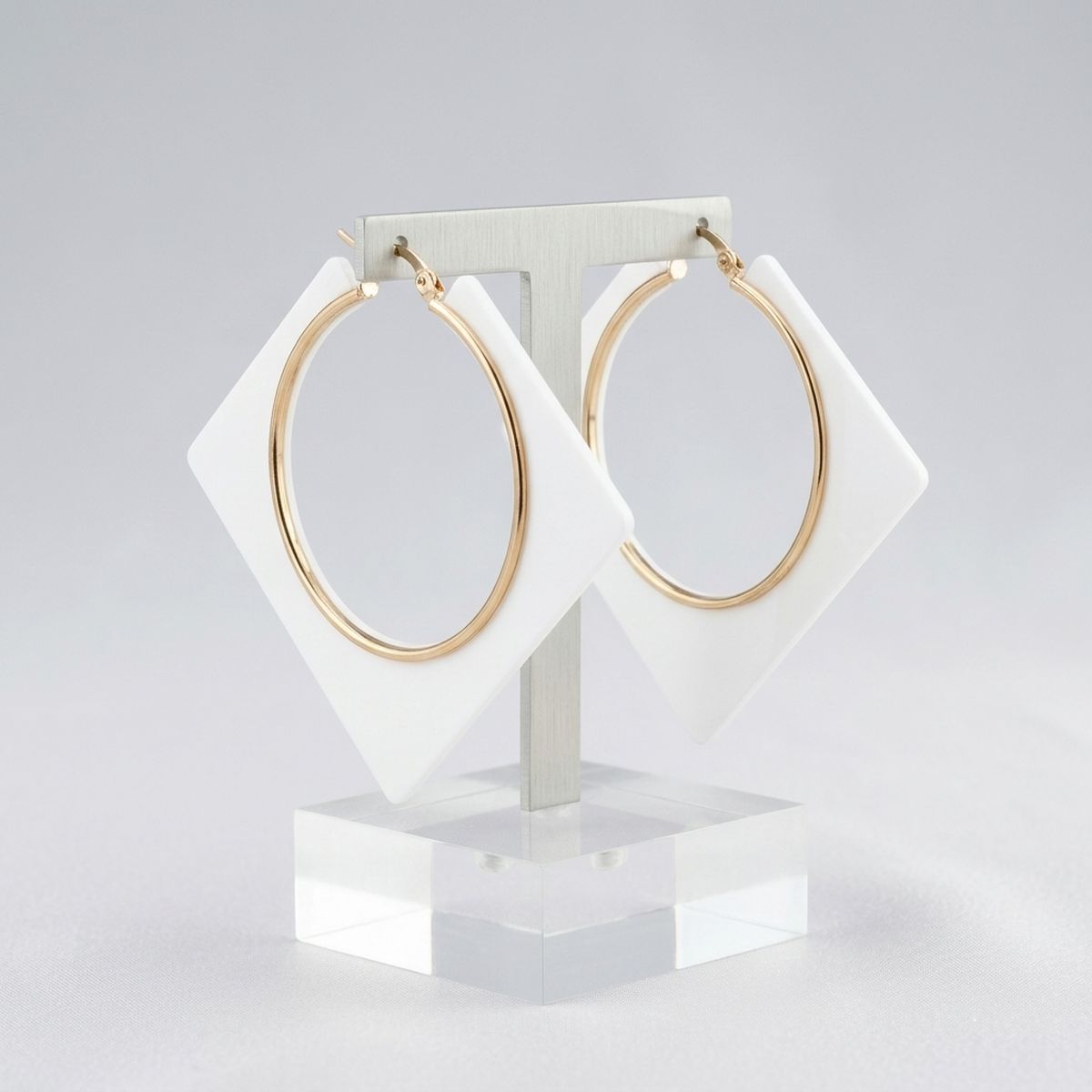 Hoop Bright White Square Acrylic Gold Earrings