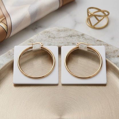 Hoop Bright White Square Acrylic Gold Earrings