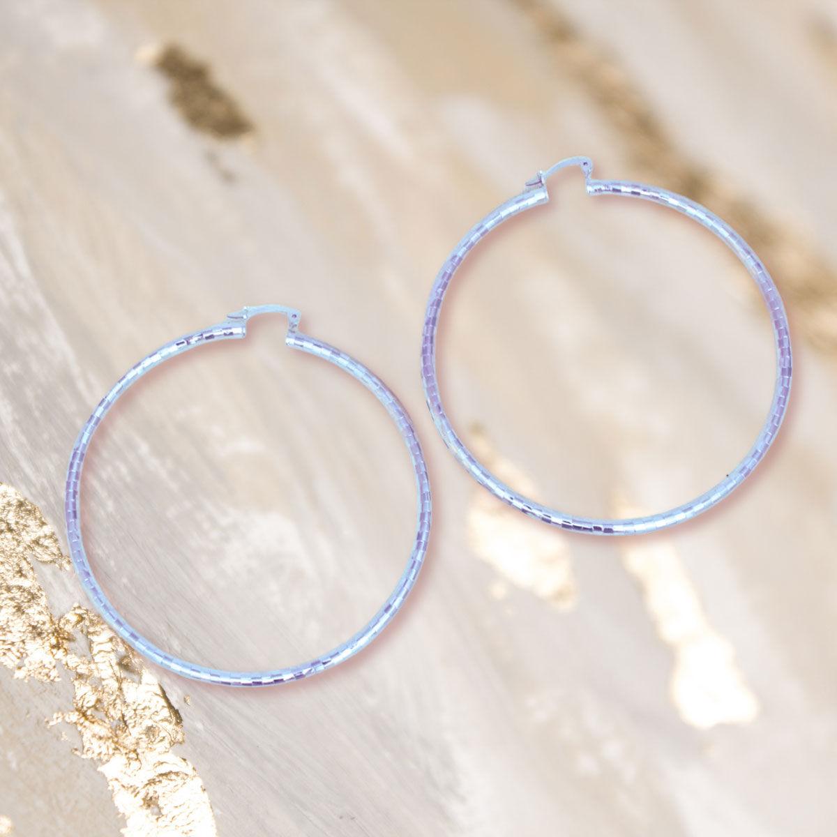 Hoop Classic 3 in Square Cut Silver Earrings Women