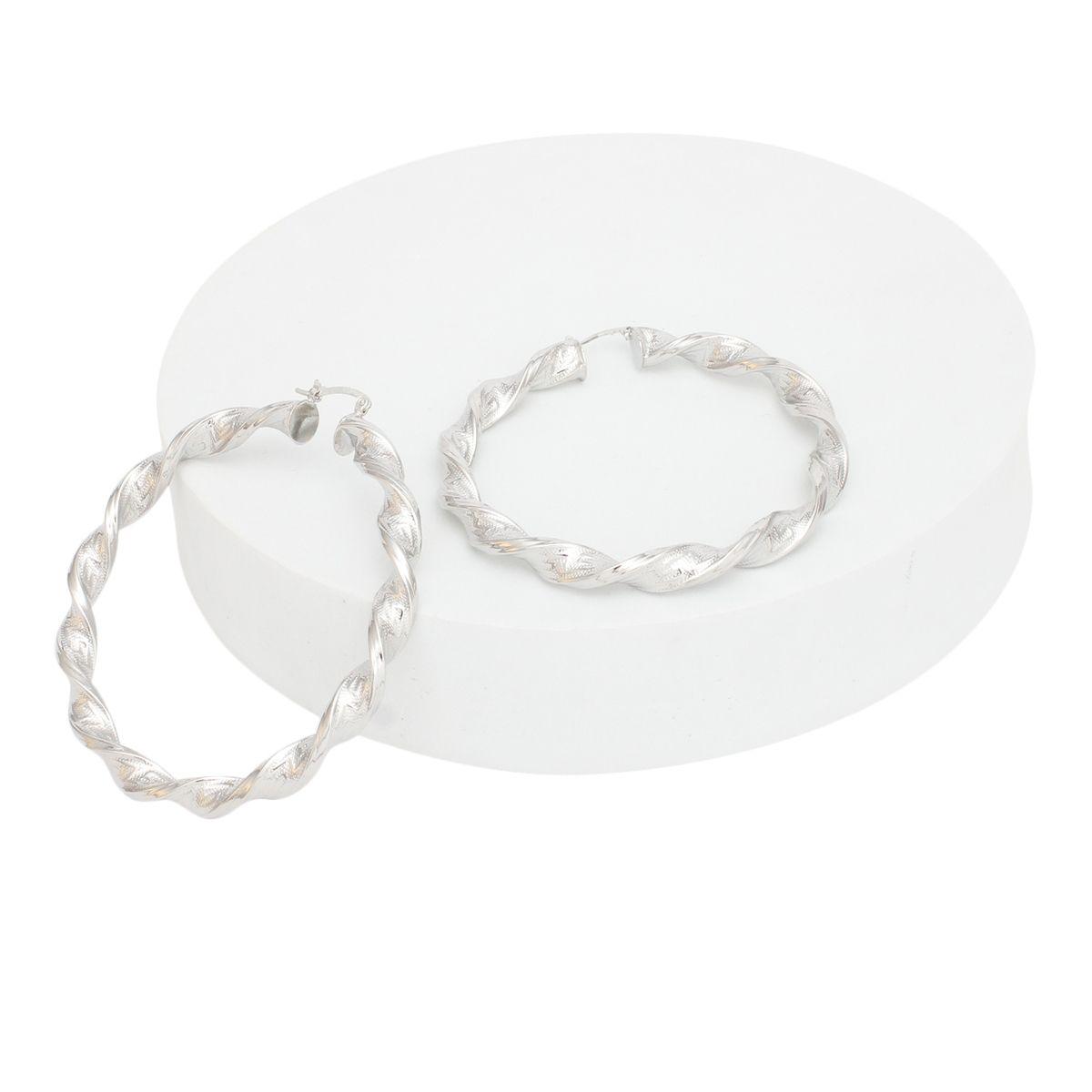 Hoop Silver Twisted Greek Key Earrings for Women