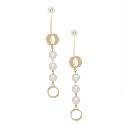 Dangle Long Geometric Gold and Pearl Earrings