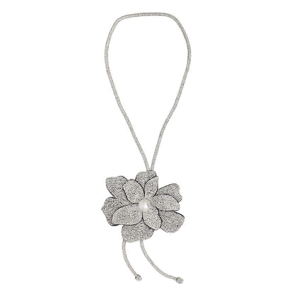 Long Y Brilliant Clear Blooming Flower Necklace