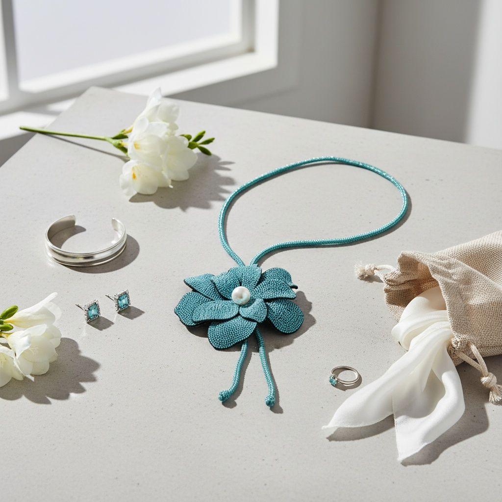 Long Y Brilliant Turquoise Blooming Flower Necklace