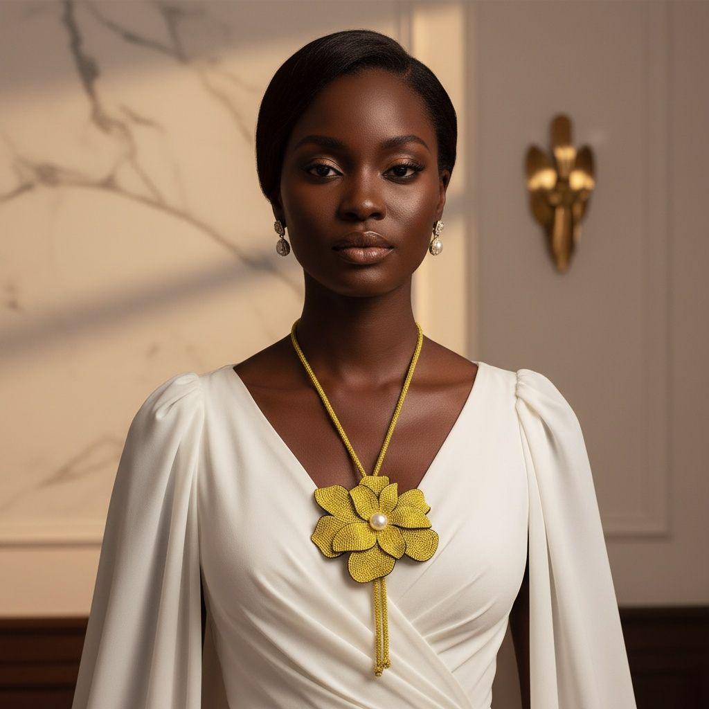 Long Y Brilliant Yellow Blooming Flower Necklace