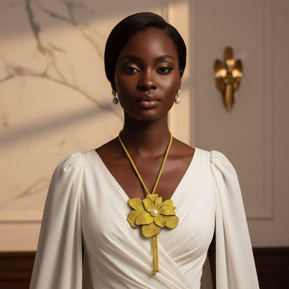 Long Y Brilliant Yellow Blooming Flower Necklace
