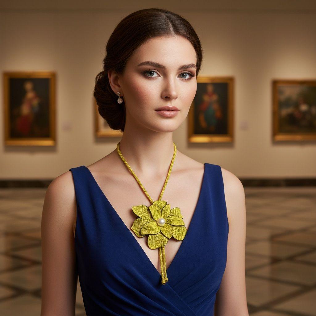 Long Y Brilliant Yellow Blooming Flower Necklace