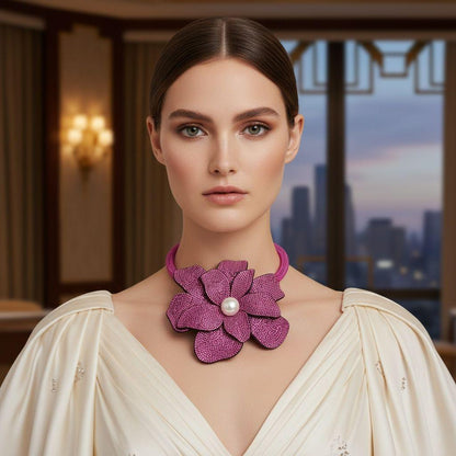 Brilliant Fuchsia Blooming Flower Choker Necklace