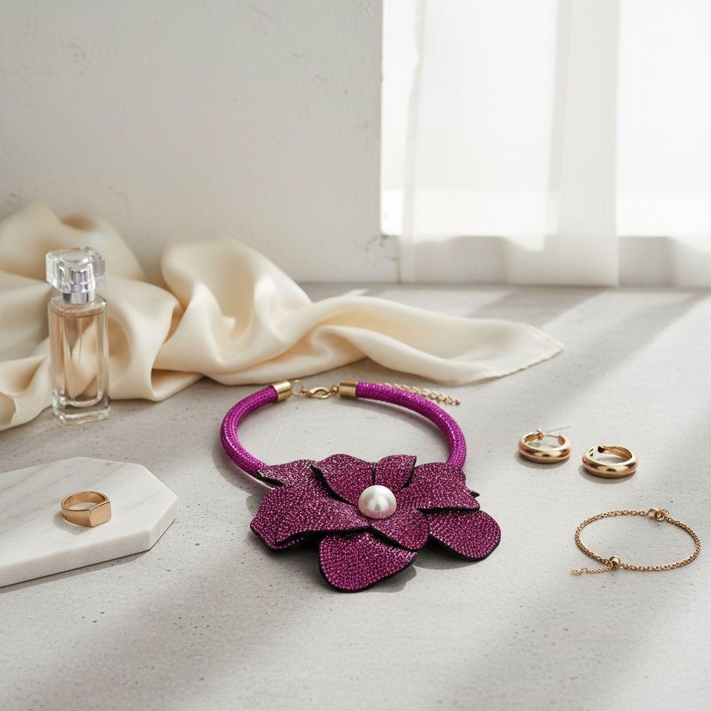 Brilliant Fuchsia Blooming Flower Choker Necklace