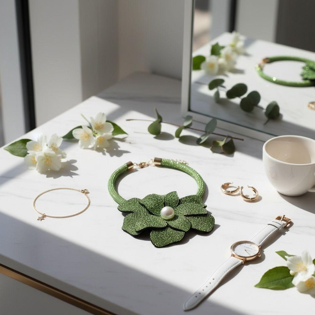 Brilliant Green Blooming Flower Choker Necklace