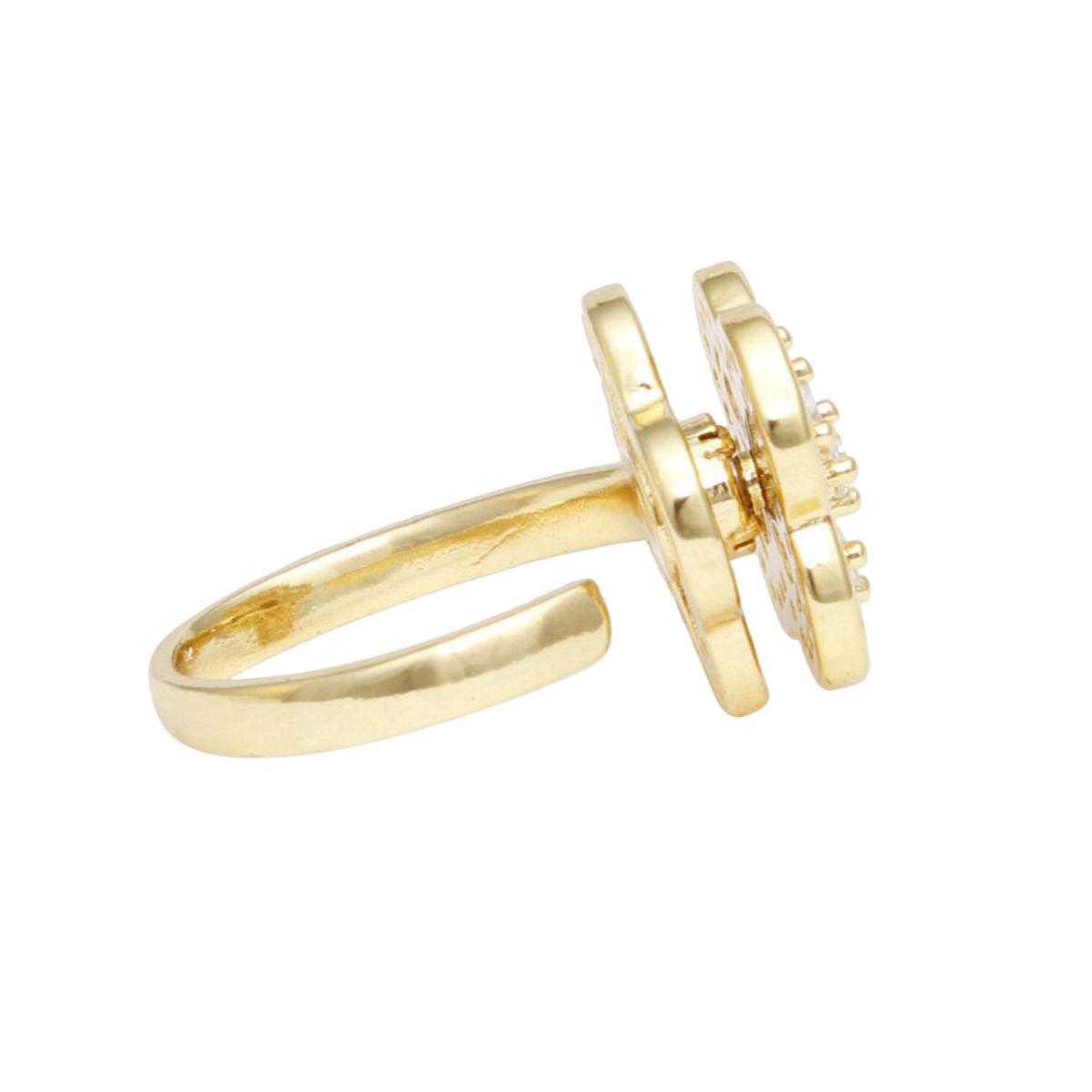 Ring Gold Brass Glam CZ Spinning Quatrefoil Clover