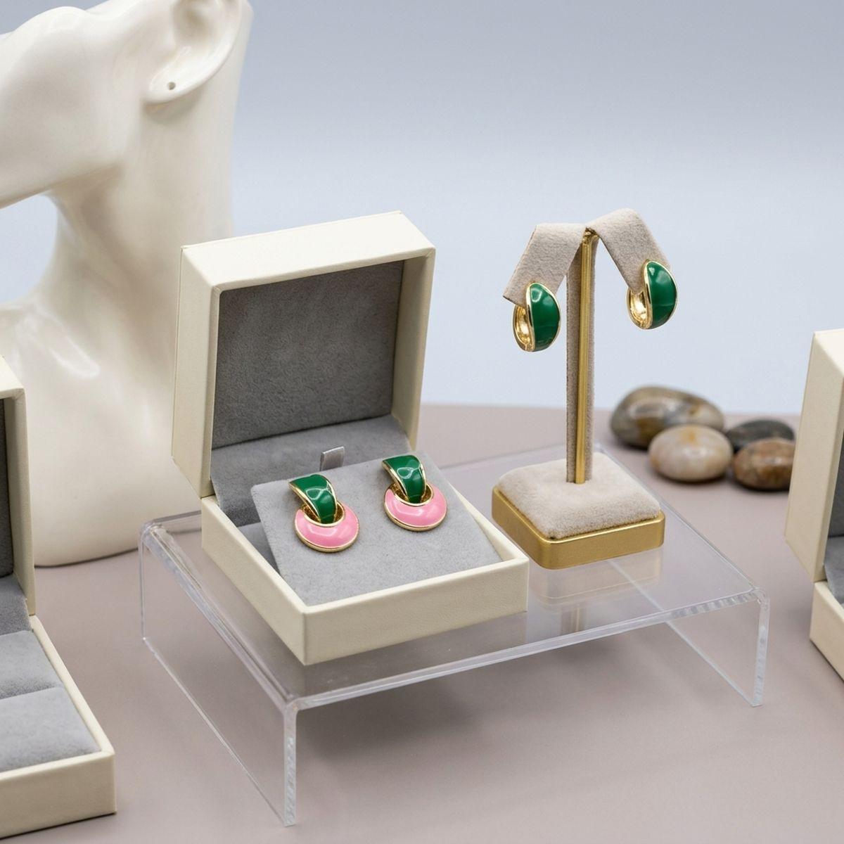 14K Gold Pink Green AKA Curved Stud Earrings