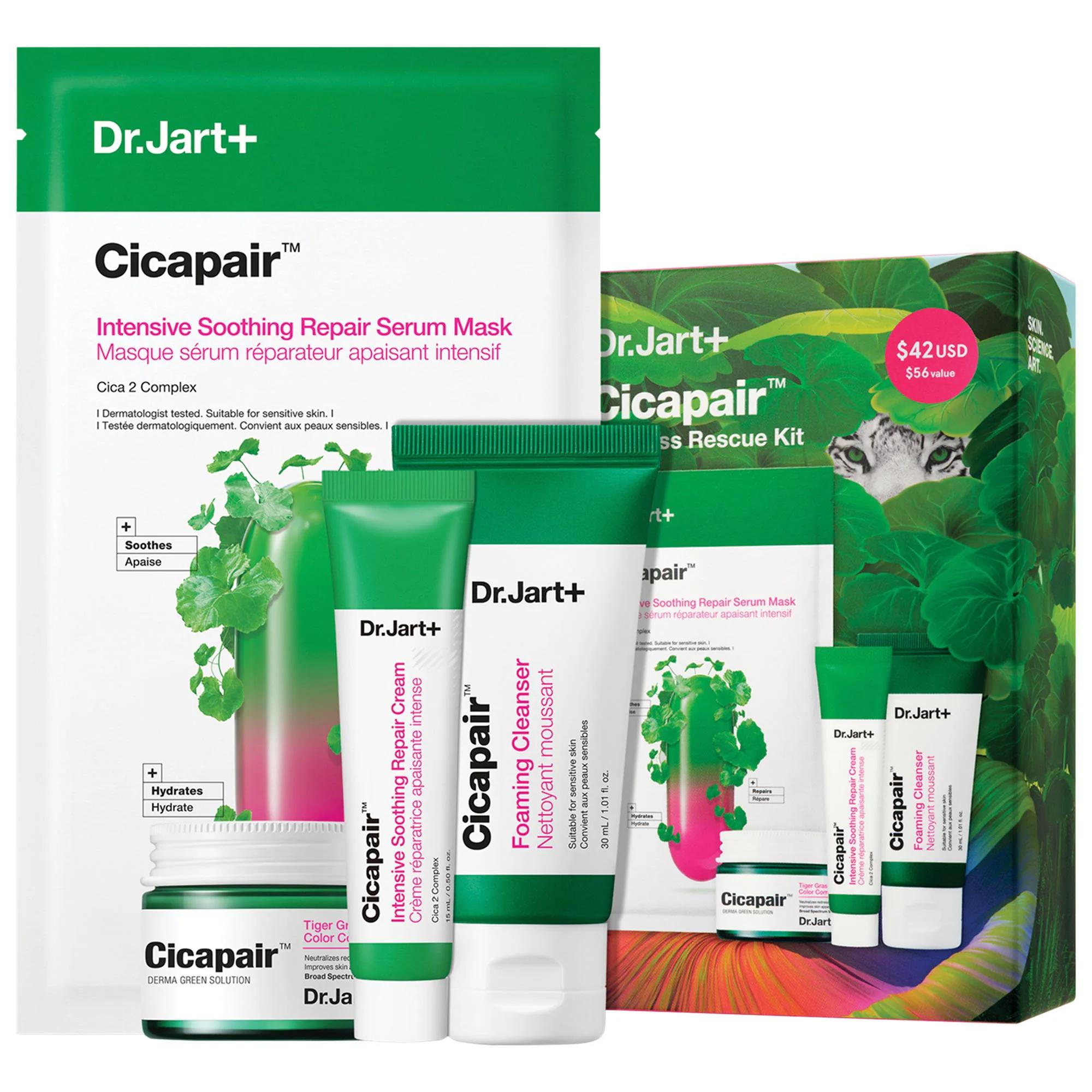 Dr. Jart+ Cicapair Redness Rescue Kit for Sensitive Skin - 4-Step Skincare Routine for Redness Relief &amp; Hydration