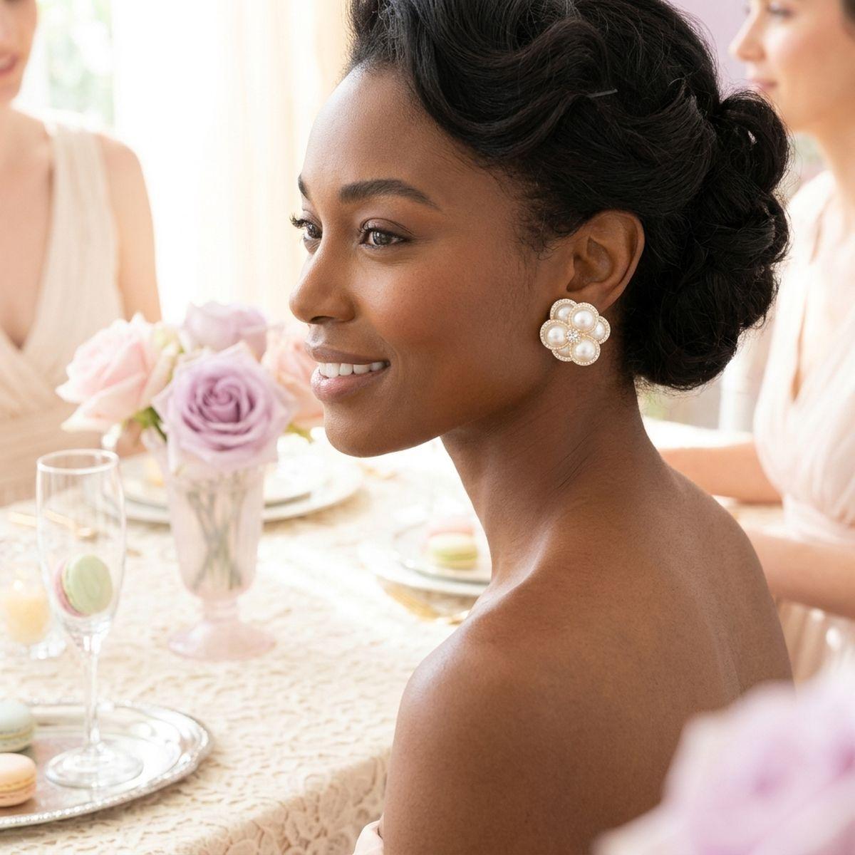 Clip on Gold Stacked Pearl Dome Pave Earrings