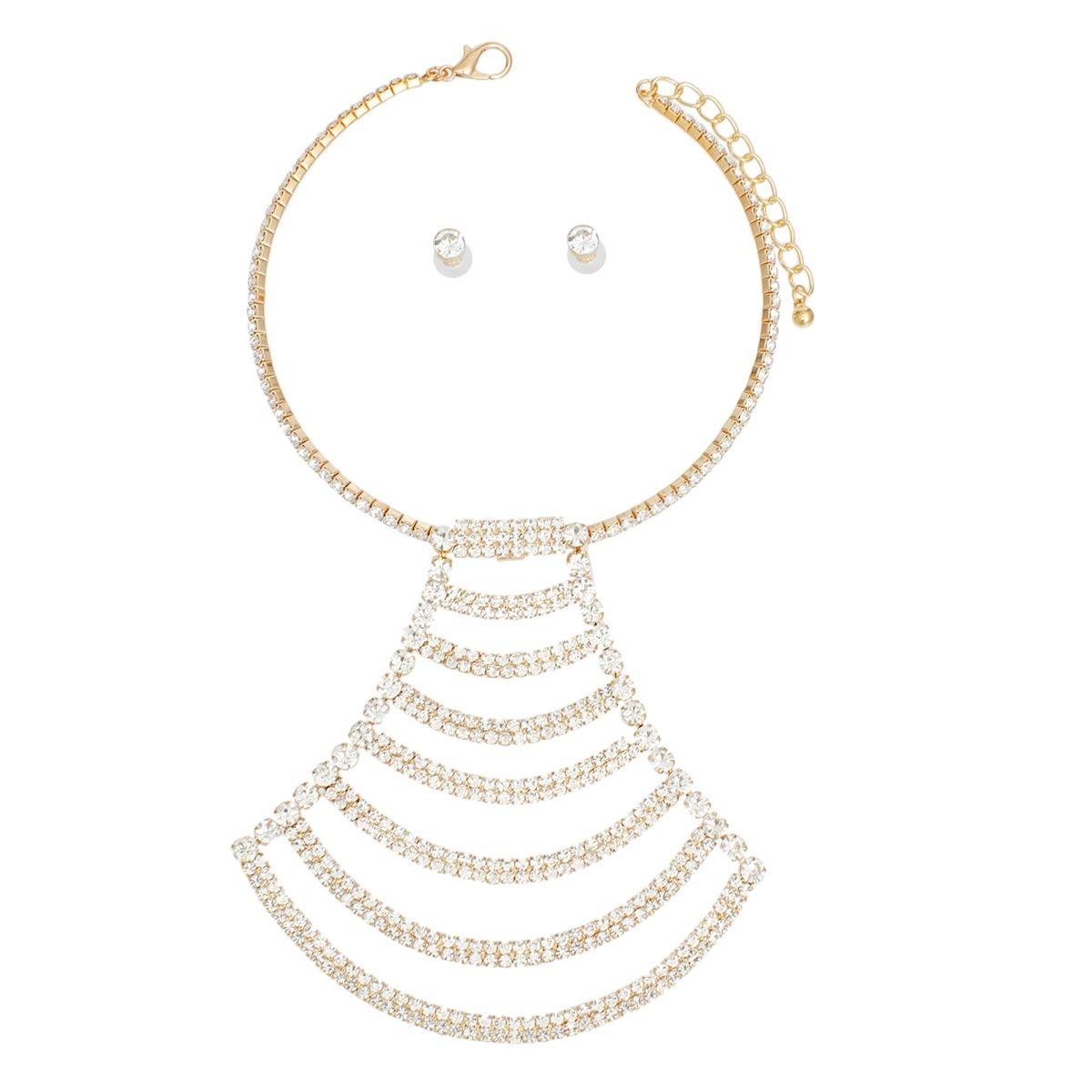 Choker Gold Pave Draped Pendant Set for Women
