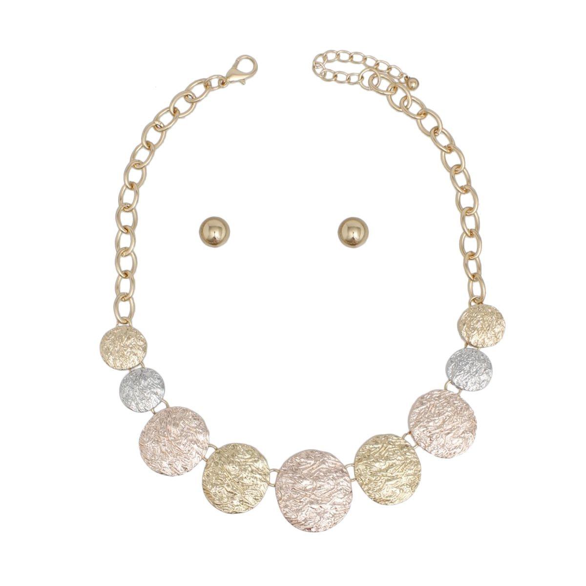 Chain Multi Heavy Duty Crinkle Metal Disc Necklace