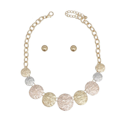 Chain Multi Heavy Duty Crinkle Metal Disc Necklace