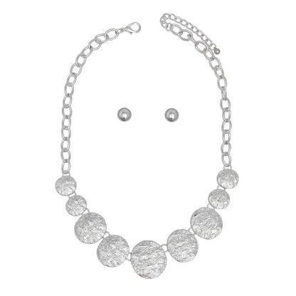 Chain Silver Heavy Duty Crinkle Metal Disc Necklace