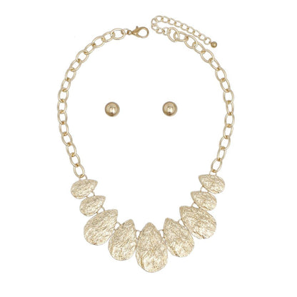 Chain Gold Heavy Crinkle Metal Teardrop Necklace