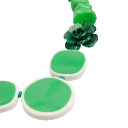 Beaded Artistic Green Flower Statement Necklace