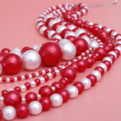 DST Sorority Red White 7 Strand Pearl Necklace