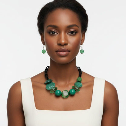 Beaded Green Chunky Mixed Bead Tribal Necklace