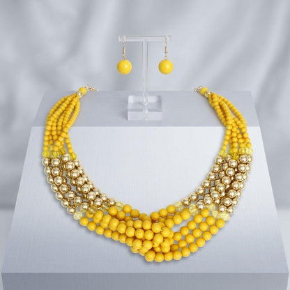 Yellow Colorblock Bead Looped Layer Necklace