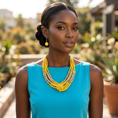 Yellow Colorblock Bead Looped Layer Necklace