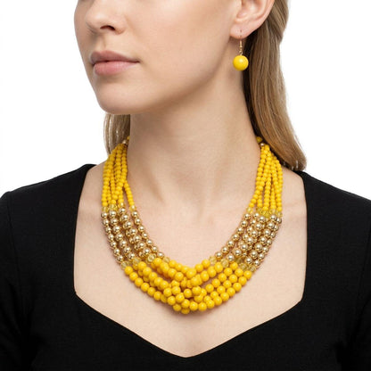 Yellow Colorblock Bead Looped Layer Necklace