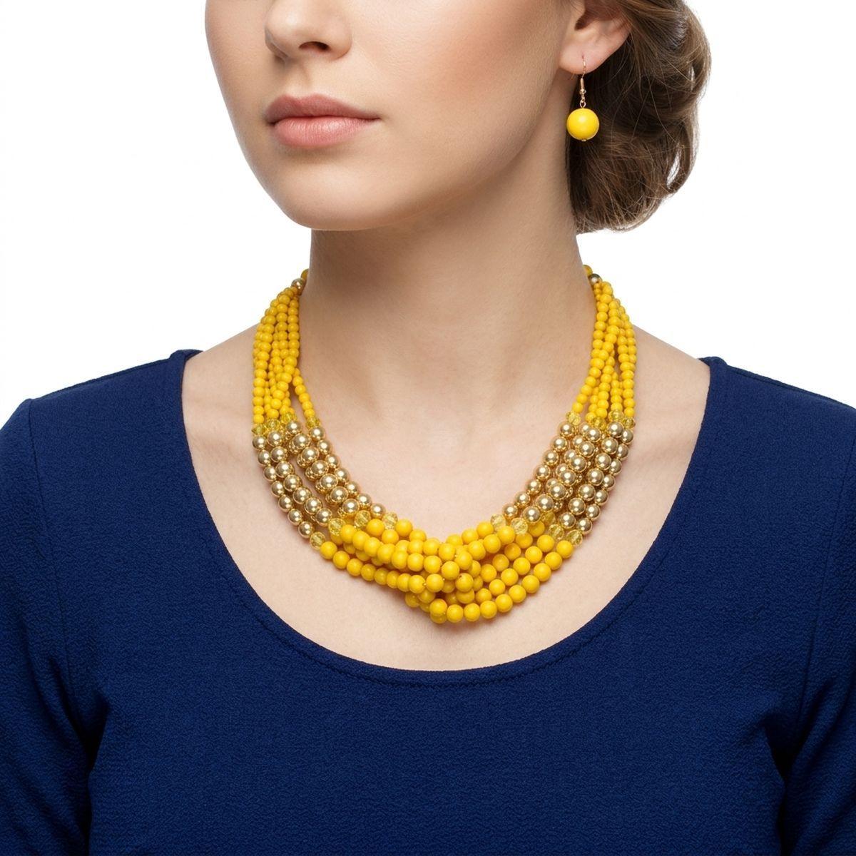 Yellow Colorblock Bead Looped Layer Necklace