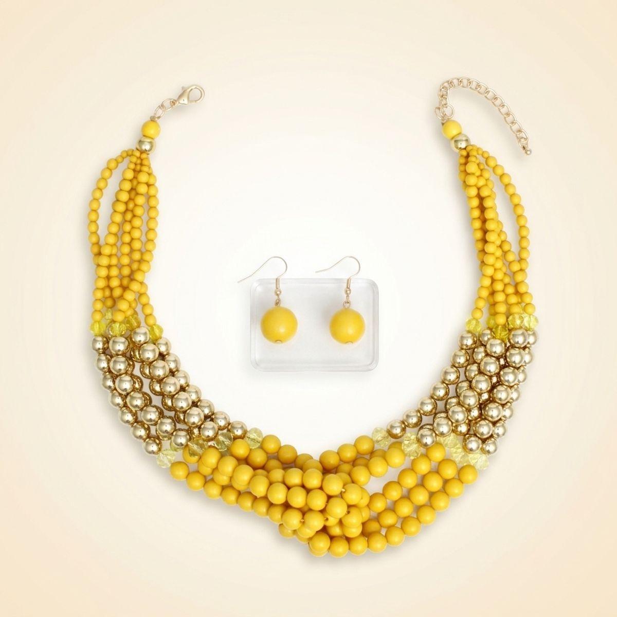Yellow Colorblock Bead Looped Layer Necklace