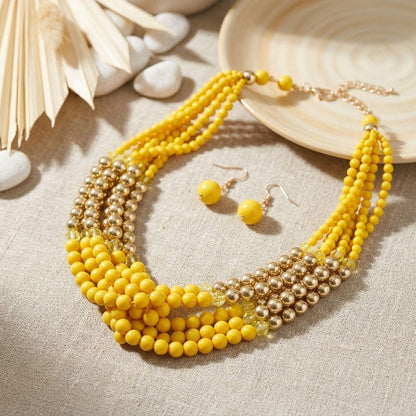 Yellow Colorblock Bead Looped Layer Necklace