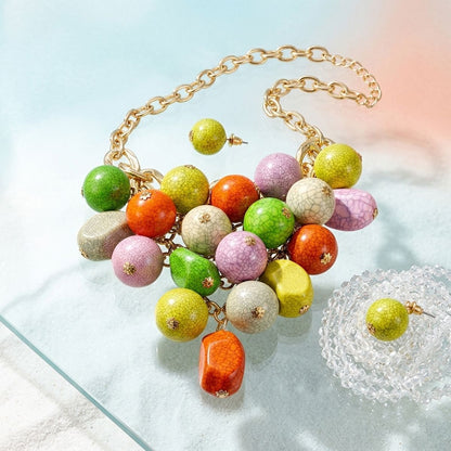 Multicolor Crackle Resin Bead Chainmail Bib Necklace Set