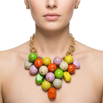 Multicolor Crackle Resin Bead Chainmail Bib Necklace Set
