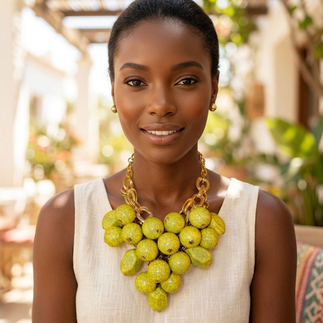Yellow Crackle Resin Bead Chainmail Bib Necklace Set