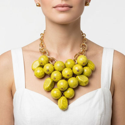 Yellow Crackle Resin Bead Chainmail Bib Necklace Set