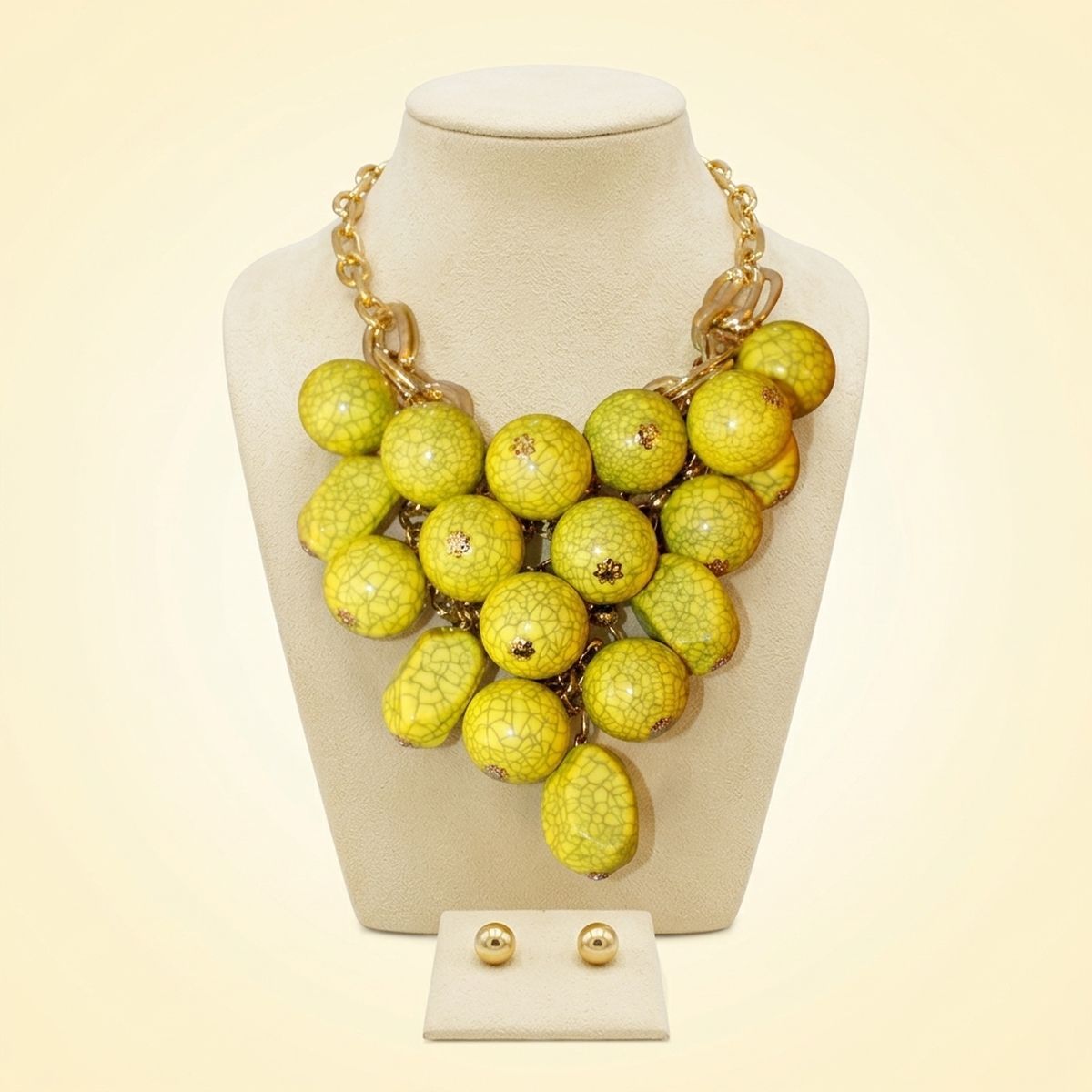 Yellow Crackle Resin Bead Chainmail Bib Necklace Set