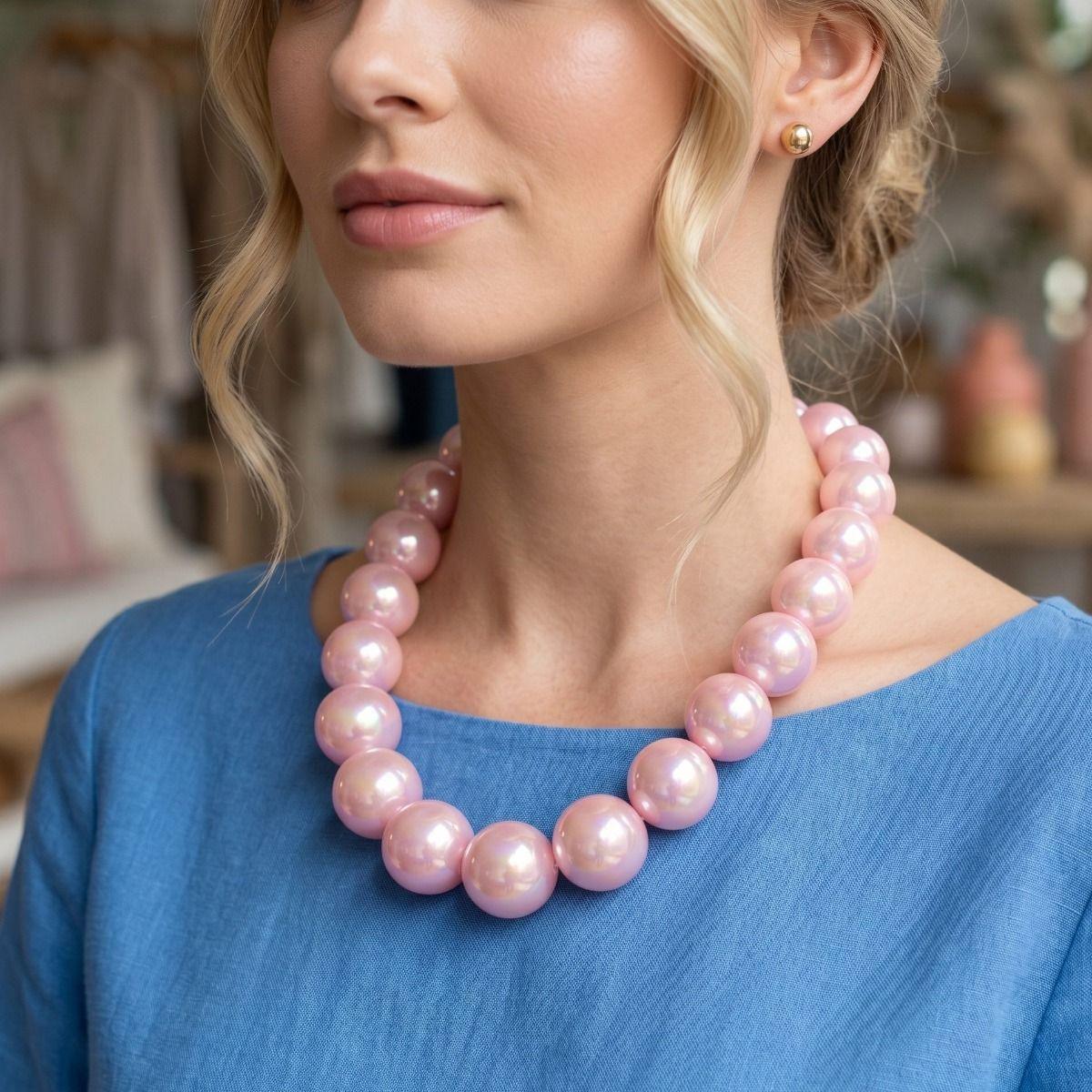 High Gloss Pearlescent Pink 24mm Bead Necklace