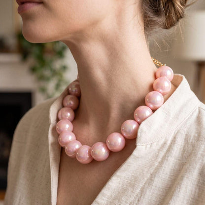 High Gloss Pearlescent Pink 24mm Bead Necklace