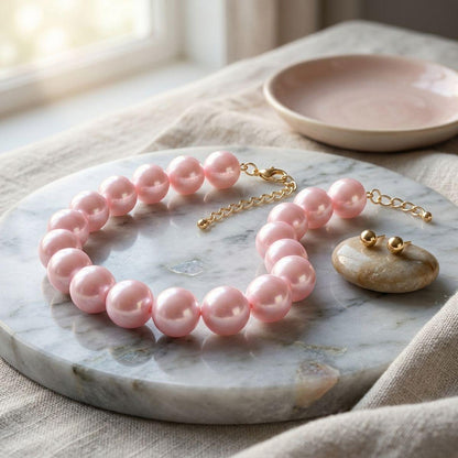 High Gloss Pearlescent Pink 24mm Bead Necklace