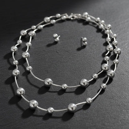 Convertible Stretch Silver Bead 60 inch Necklace