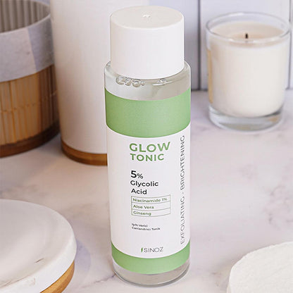 Sinoz Glow Tonik: Glycolic Acid Facial Toner for Exfoliating, Brightening &amp; Pore Minimizing - Aloe Vera, Ginseng, Niacinamide - Radiant Skin